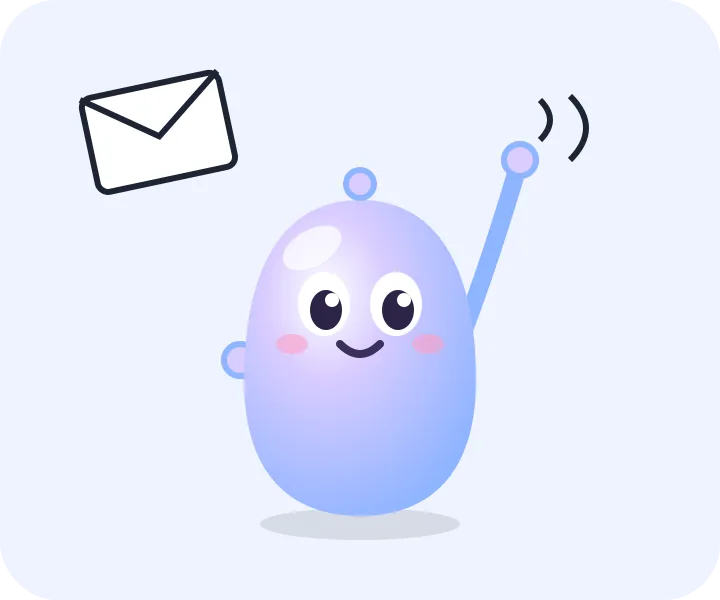 Cartoon robot waving with an envelope